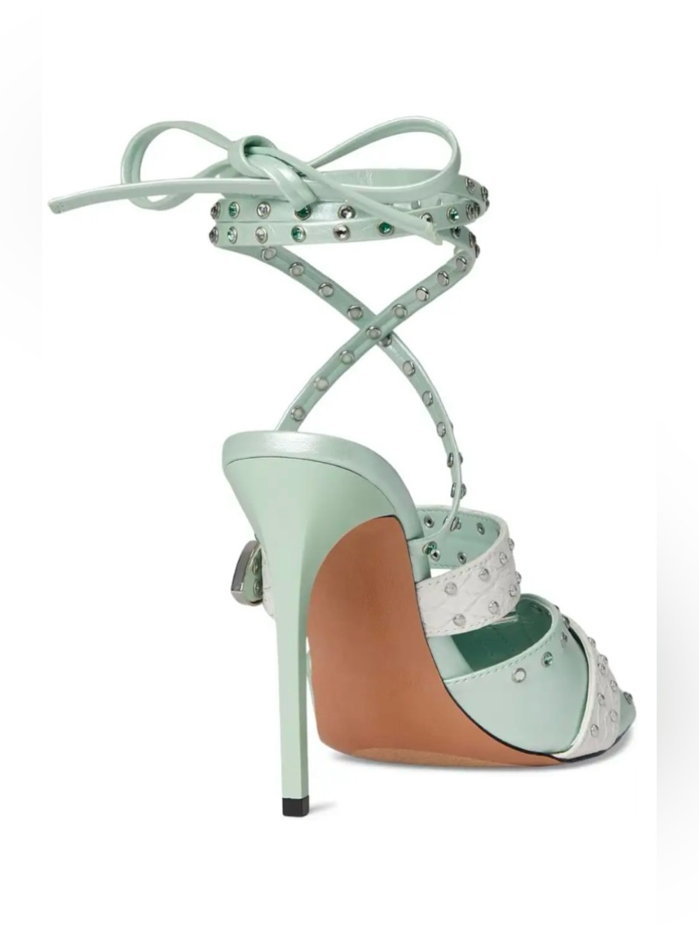 NEW STEVE MADDEN STUDDED METAL BUCKLE ANKLE WRAP STILETTOS IN MINT - Picture 15 of 15